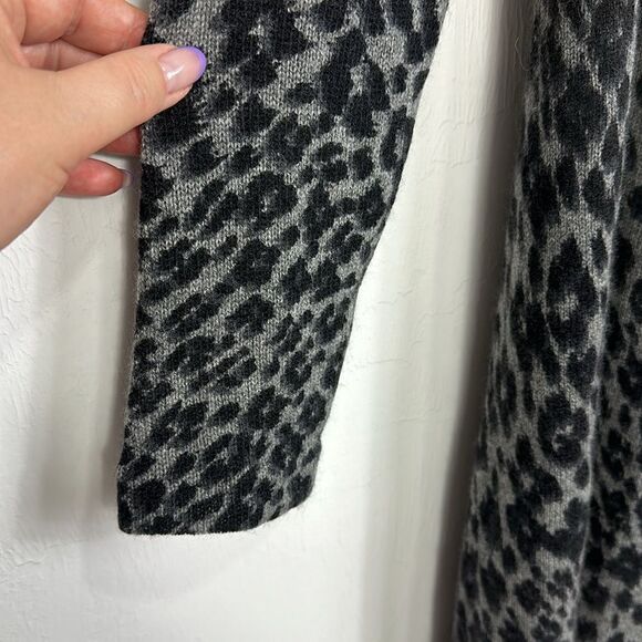 White + Warren Leopard Print Cashmere Open Front Cardigan Sweater Size S - Picture 4 of 10